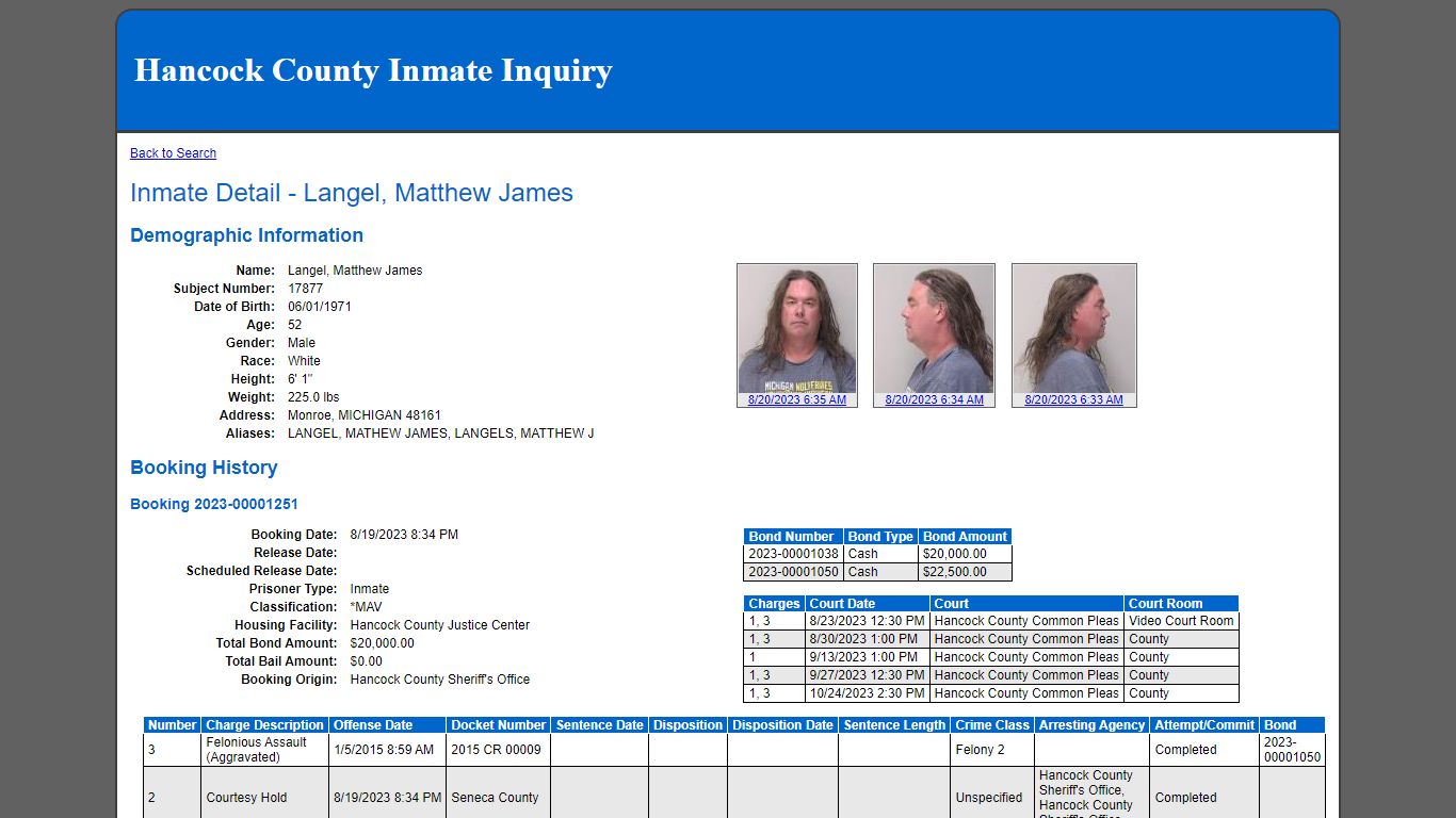 Inmate Detail - Langel, Matthew James